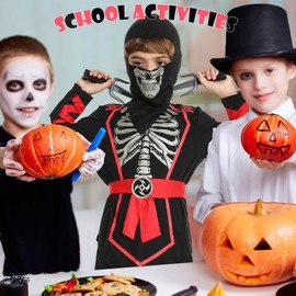 Sincere Party Unisex Ninja Costume,Skeleton Skull Print Ninja Fancy Dress Up Costume for Boys and Girls 12-13years