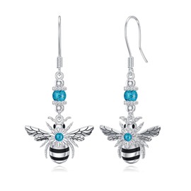 HARMONY BOLA Bee Earrings 925 Sterling Silver Turquoise Bumble Bee Earrings Jewellery Christmas Birthday Gift for Women, Sterling Silver