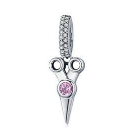 Scissors Genuine 925 Sterling Silver Tools Scissor Pink CZ Pendant Charm fit Bracelet & Necklaces Sterling Silver Jewellery