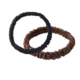 HapHeara Silk Scrunchies for Hair, Small Hair Scrunchies 2 Pack, 100% Pure Mulberry Silk Hair Ties Bands for Women,Girls,Thick Curly Hair No Crease Soft Less Pulling-Black, Coffee