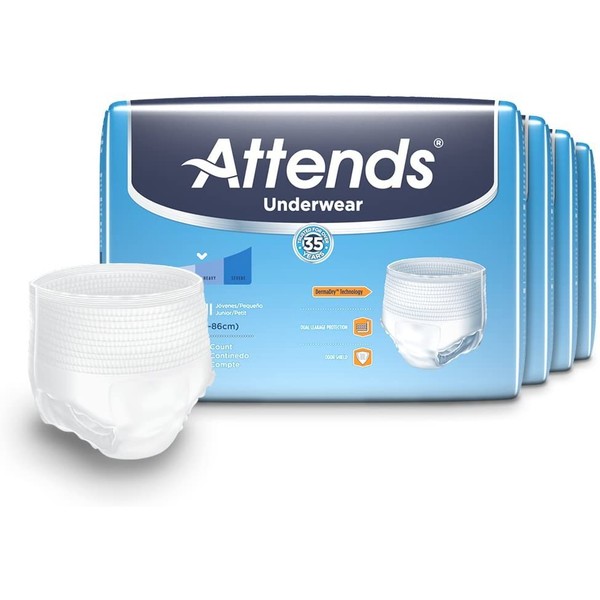 Attends Advanced Protective Underwear with Advanced DermaDry Technology for Adult Incontinence Care, Youth/Small, Unisex, 20 Count (Pack of 4)