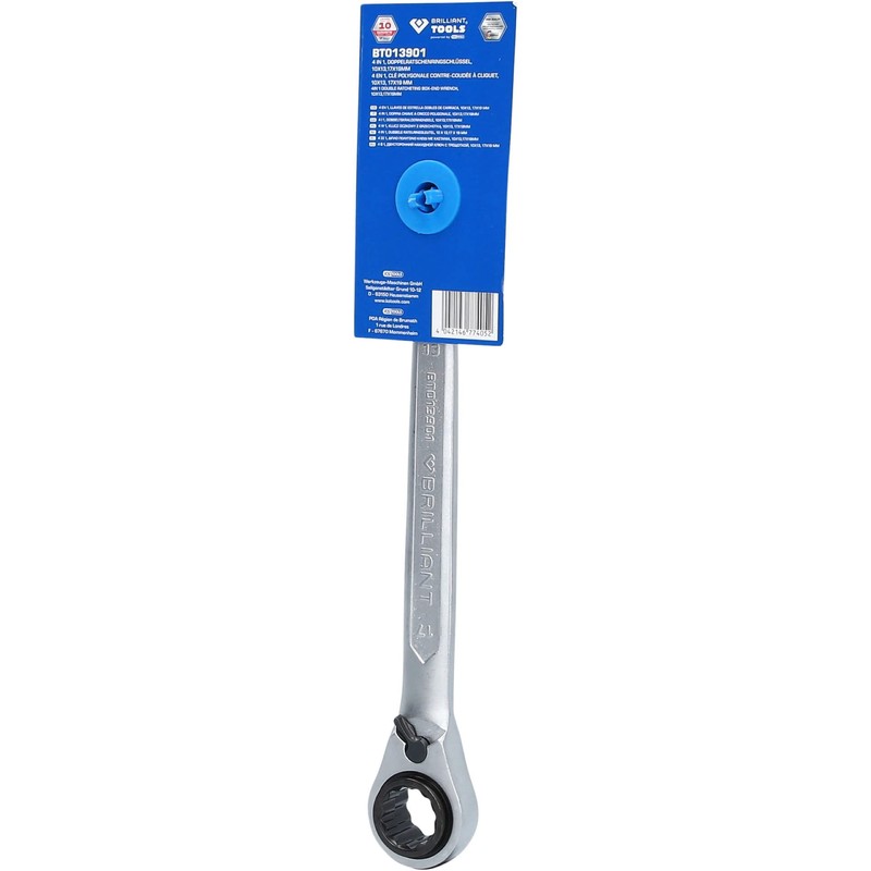 BRILLIANT TOOLS BT013901 4 in 1 Double Ratchet Ring Spanner,