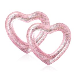 2Pcs Inflatable Swim Ring for Adult,Kids Swimming Rings,Bling Heart Shape Inflatable Pool Floats With Sequins Transparent Floating Ring Swim Tube Rings for Girl Women Beach Summer Pool Party Sport