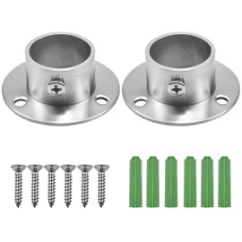 DORYUM 2 Pack Stainless Steel Closet Pole Sockets, Heavy Duty Closet Rod End Supports Round Shaped Flange Rod Holder with Screws for Wardrobe Bracket Shower Curtain Rod Flange Socket Kit (32mm)