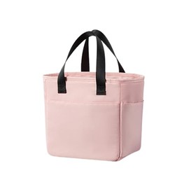 Insulated Lunch Bag, Bento Bag, 9.8 x 6.7 x 5.5 inches (25 x 17 x 14 cm), Pink with Zipper