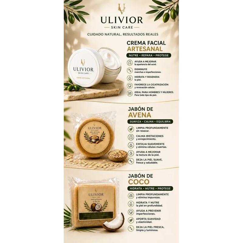 Jabón Artesanal De Avena Ulivior 50gr Para Todo Tipo De