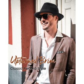 FURTALK Fedora Hats for Men Women Short Brim Felt Trilby Hat with Ribbon Adjustable Size, Black