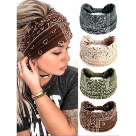 4pcs Paisley Pattern Knot Design Hair Band, Boho Wide Elastic Hair Band for Gym Workout, Hair Accessories for Yoga Wear, Dance, Mothers Day Gift Ideas,  Gifts for Wife:_Multicolor_one-size