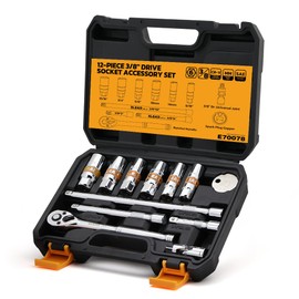 12-Piece 3/8" Drive Spark Plug Socket Set with Ratchet Handle, Universal Joint, Spark Plug Gapper & Extension Bar, 9/16", 5/8", 3/4", 13/16", 14mm, 18mm, CR-V Sockets with Rubber Holding Rings