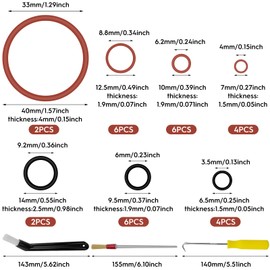 30pcs Seals O-Ring for Support Valve, Steam Valve Brewing Group Outlet Valve Suitable compatible with Phillips Saeco Spidem Gaggia, with Curved Coffee Brush, Brush, and 45°Hook (7 Models)