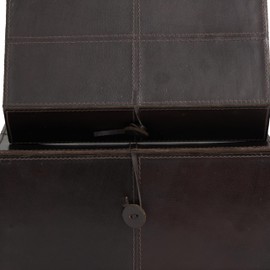 Deco 79 Leather Handmade Decorative Box Storage Decorative Keepsake Boxes with Leather Loop Closure and Detailed Stitching, Set of 2 Storage Boxes 11", 10" W, Dark Brown