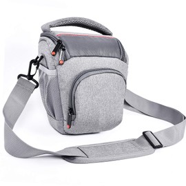 FOSOTO DSLR / SLR Camera Shoulder Bag with Rain Cover Compact Camera Shoulder Bag for Canon Sony Nikon Fuji Lenses and Flashes, gray, shoulder bag