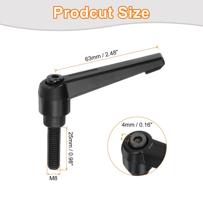 sourcing map 4Pcs M8 x 25mm Adjustable Knobs Handle Male