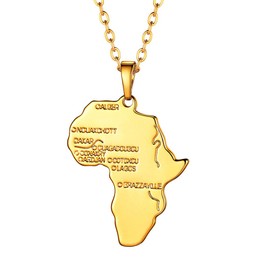 Suplight Gold Africa Map Pendant Necklace Ethiopian Jewelry Map of Africa Letter Charm for Men Women