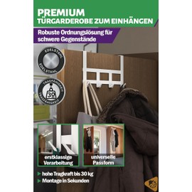 Menz Premium Door Coat Rack for Hanging, White Door Hooks for Hanging, Made of Stainless Steel, Extremely Durable Clothes Hooks, Door, High-Quality Door Hook Rail, Universal Towel Rail Door