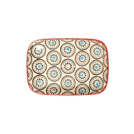 Tranquillo Seifenschale Floral, mit abgerundeten Ecken aus handbemalter Keramik mit Löchern für den Wasserablauf 13,5 x 9,5 x 2 cm