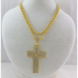 Buycelebrate Real 14k Gold Filled Iced Jesus Cross Stardust Bead Chain Rope Necklace 30" 4mm