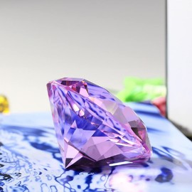 Yiasangly 60mm Crystal Glass Diamond Shaped Decoration, Crystal Diamond Paperweight Jewelry for Home Office Decor, Wedding Centerpieces Decoration, Valentine's Day Gift - Purple
