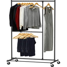 SimpleHouseware Dual Bar Adjustable Garment Rack, Black, 72-inch Height