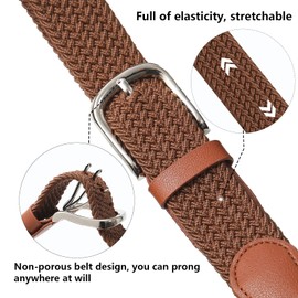 Monopa Kids Elastic Braided Belt - Pin Buckle Stretch Golf Baseball Belts for Boys and Girls Aged 4-12 Years (Brown)