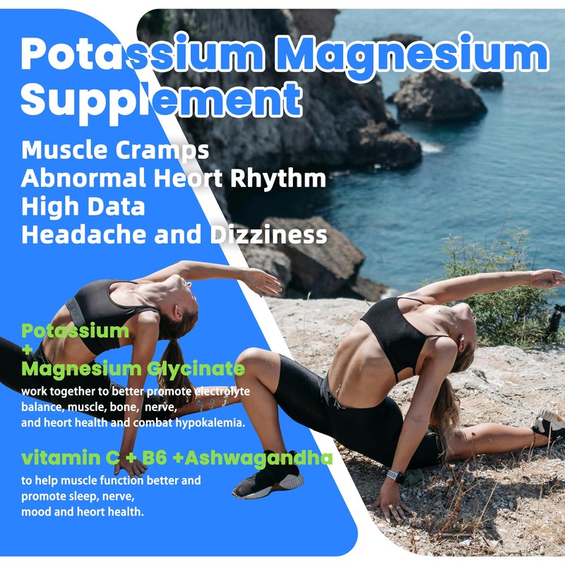 Potassium Magnesium Gummies,Potassium Supplement w/Ashwagandha,High Absorption Magnesium Glycinate,B6,D3,Potassium Citrate for