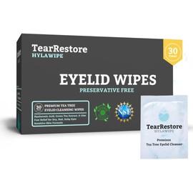 TearRestore Tea Tree HylaWipe Eyelid Wipes - 30 Count | Naturally Hydrating Cleanser | Blepharitis Treatment for Eyelids | Hypoallergenic Eye Wipes for Dry, Red, Itchy, Swollen and Irritated Eyes
