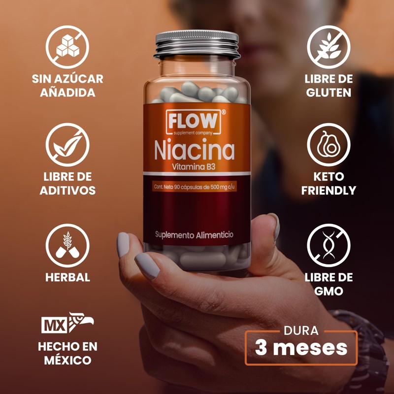 Niacina - Vitamina B3-90 Cápsulas para 3 Meses - Apto