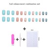 24pcs Square False Nails Short, Blue Stick on Nails Glitter