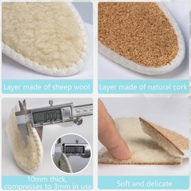 2 Pairs of Lambskin Soles, Thermal Sole, Shoe Insoles, Warm Winter Thermal with Hemmed Trims, Fur Heat Insoles Made of Natural Wool and Cork, Inserts, Size 43