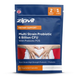 Zipvit Probiotics 6 Billion CFU with Prebiotic, Includes Lactobacillus & Bifidobacterium, Multi Strain Probiotic, 60 Vegetarian Capsules, 2 Months Supply, Eco-Friendly Pouch