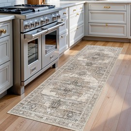 RUUGME Washable 2x6 Runner Rugs - Large Boho Rugs for Living Room Stain Resistant Carpet Vintage Tribal Rugs for Bedroom Kitchen Bathroom Non Slip Backing Home Decor Floor Decoration Mat 2X6 Beige