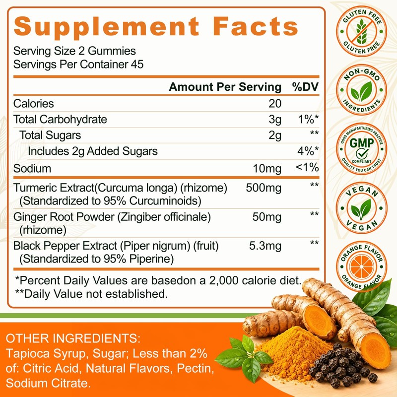 Turmeric and Ginger Gummies (2 Pack) with Black Pepper for