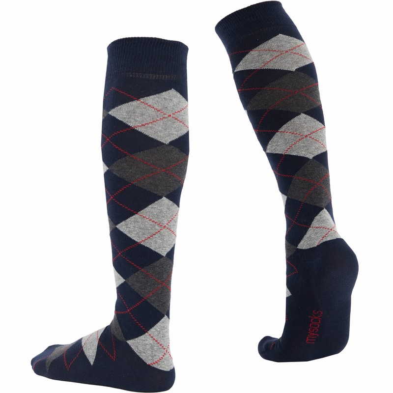 Mysocks Knee High Socks Long Golf Socks Fancy Colorful Argyle