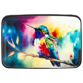 Kaabao Credit Card Holder for Women Men RFID Blocking Wallet Small Business Metal Slim Mini Aluminum Hard Case (Watercolor Painting Hummingbird)