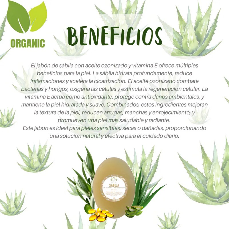 Jabón Orgánico Vitality Shop Sábila Aceite Ozonizado Vitamina E 100g