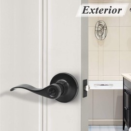 Probrico Matte Black Wave Style Bed/Bath Door Levers, Privacy Door Levers Interior Door Handles for Bedroom Bathroom, Reversible Levers for Right/Left Handed Doors, 6 Pack