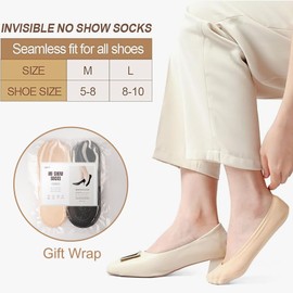 FAYBOX 6 Pairs No Show Socks Womens Ultra Low Cut Nylon Thin Socks for Flat Invisible Non Slip Liner Footies Size 6-8