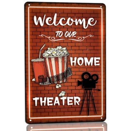 Welcome to Our Home Theater Metal Tin Sign, Retro Small Theater Art Sign For The Movie Theater Media Room Bar Cafes Wall Decoration Accessories 8x12 Inch