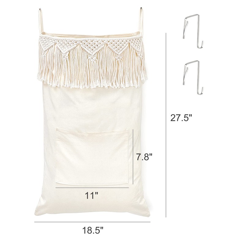 Mkono Macrame Hanging Laundry Hamper with Over The Door Hooks