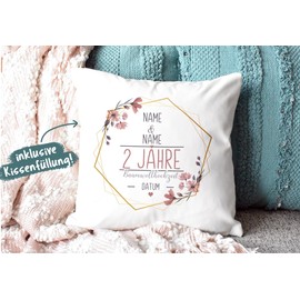 Tassendruck Wedding Anniversary Cotton Wedding Cushion - Design Yourself with Name & Date - 2 Years of Marriage, Gift Wedding, Anniversary, Anniversary - Cushion Polyester White, 40 x 40 cm I