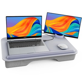 SAIJI Laptop Lap Desk for Bed—Fits Up to 17" Laptops & MacBook,Lightweight Tray Table with Soft Leather Wrist Pad,Sturdy Phone/Tablet Holder, Laptop Stand with Cushion for Home Office/Gaming On Couch