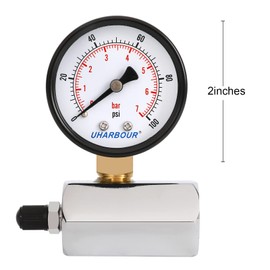 Uharbour Gas Pressure Test Gauge Range to 100psi,Double Scales Gas Pressure Test Measurement Device with 3/4" FNPT Connection and 8V1 Realease Valve Chome Body…
