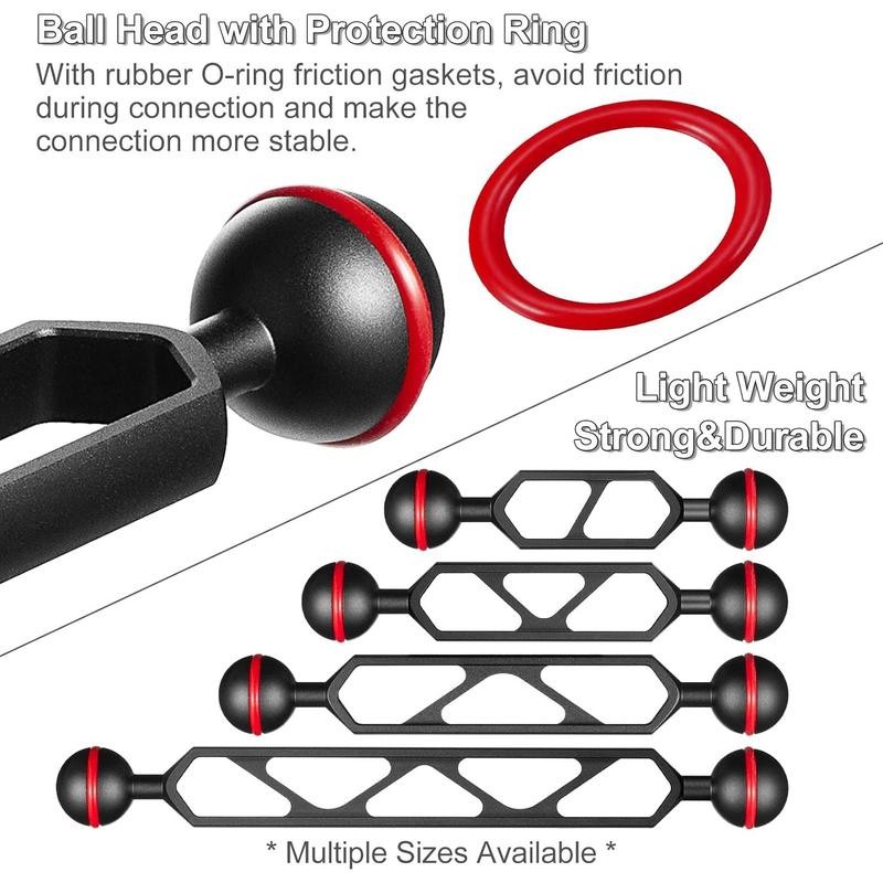 8" Double Ball Aluminum Extension Arm, 1" Ball Connector Underwater
