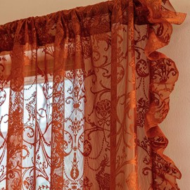 TUDECO Burnt Orange Lace Curtains for Living Room 2 Panels - Vibrant Floral Branch Ruffle Sheer Terracotta Curtains, Boho Rod Pocket Bright Privacy Autumn Window Treatments, 59W x 84L, Terracotta