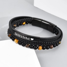 BOCHOI Gifts for Dad, Engraved Bracelets for Dad, Daughter/Son Gifts for Dad, Leather Men's Bracelets, Gifts for Dad Birthday Gifts Christmas Father's Day