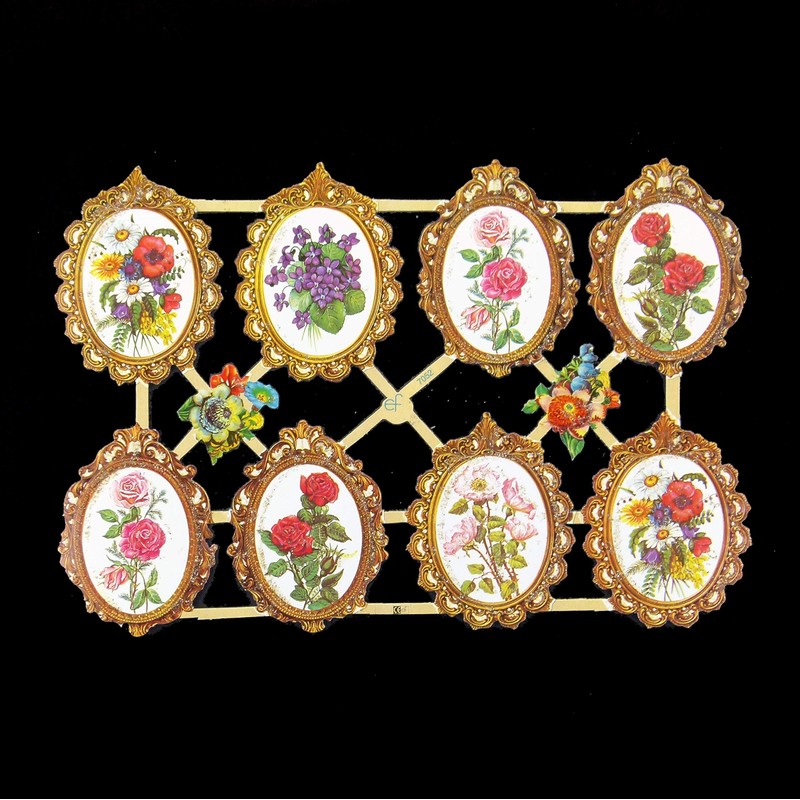 Glanzbilder Flower Hearts and Locket Set of 4 Different Wafer