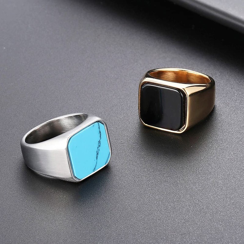 Joliernelle Black Onyx Signet Ring for Men Solid Stainless Steel
