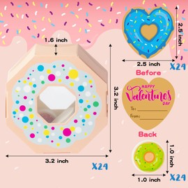 K1tpde Valentine’s Day Donut Greeting Cards - 24pcs Mini Donut Erasers with Gift Box and Cards for Kid School Classroom Prizes Funny Valentines Exchange Gifts for Boys and Girls Valentines Party Favor