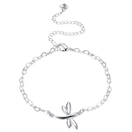 Greendou Fashion Jewelry 925 Sterling Silver Plated Cute Dragonfly Heart Chain Bracelet/Anklet, Metal