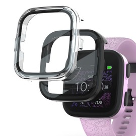 SimpleThings Compatible with Garmin Bounce Screen Protector, 2Pack Hard PC Cover with Tempered Glass Screen Protector for Garmin Bounce Kids Watch, Anti-Scratch and Touch Sensitive (Balck+Clear)